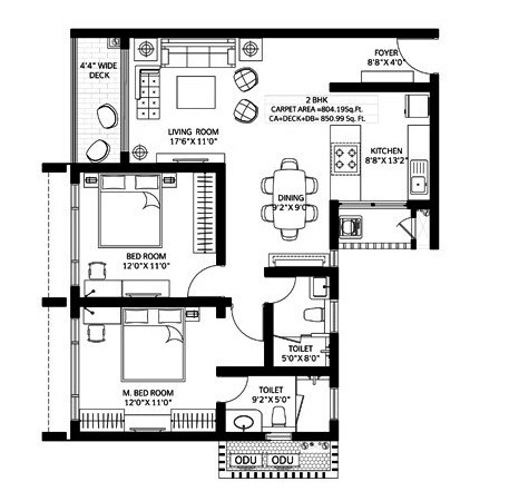 Floor plan of 2 BHK 804 Sq. Ft. Apartment in Wadhwa Anantya, Mumbai
