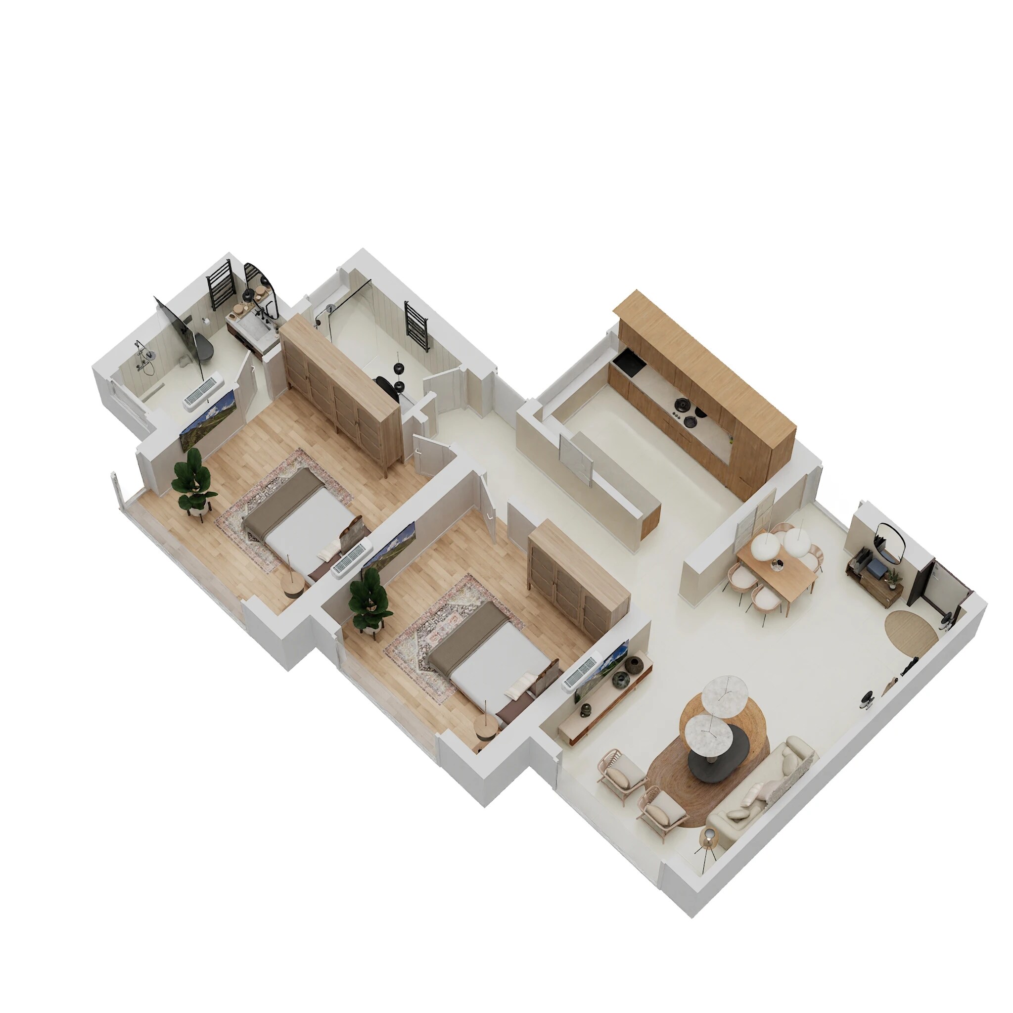 Floor plan of 2 BHK 634 Sq. Ft. Apartment in Wadhwa Atmosphere O2, Mumbai