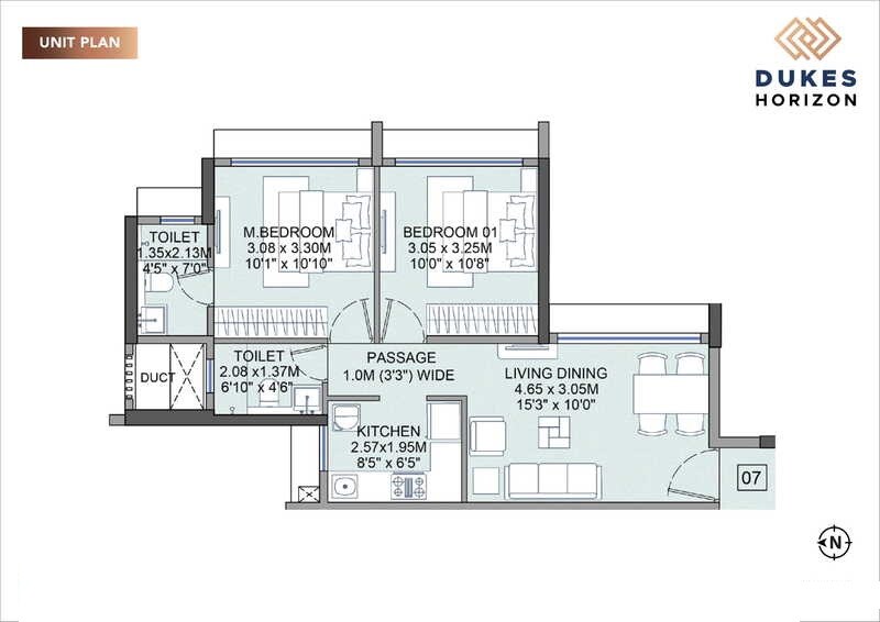Floor plan of 2 BHK 536 Sq. Ft. Apartment in Wadhwa Dukes Horizon, Mumbai