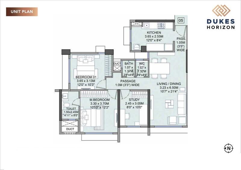 Floor plan of 2 BHK 698 Sq. Ft. Apartment in Wadhwa Dukes Horizon, Mumbai