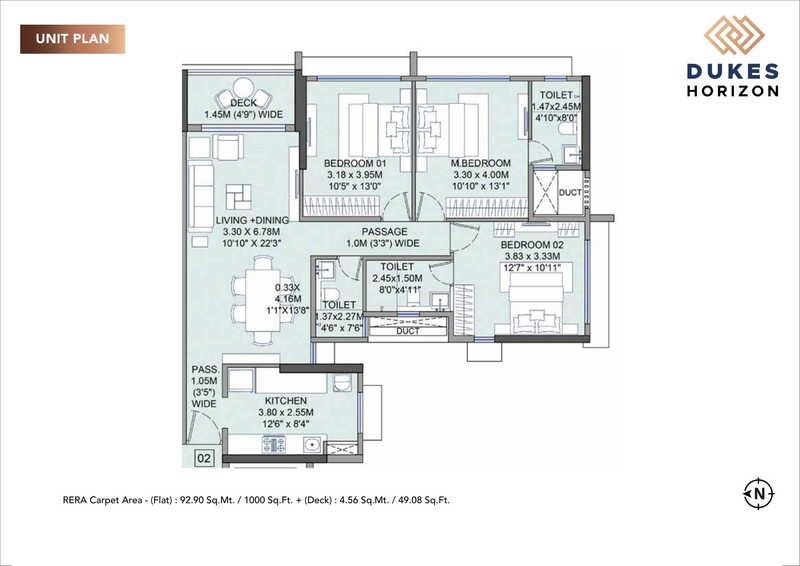 Floor plan of 3 BHK 1049 Sq. Ft. Apartment in Wadhwa Dukes Horizon, Mumbai