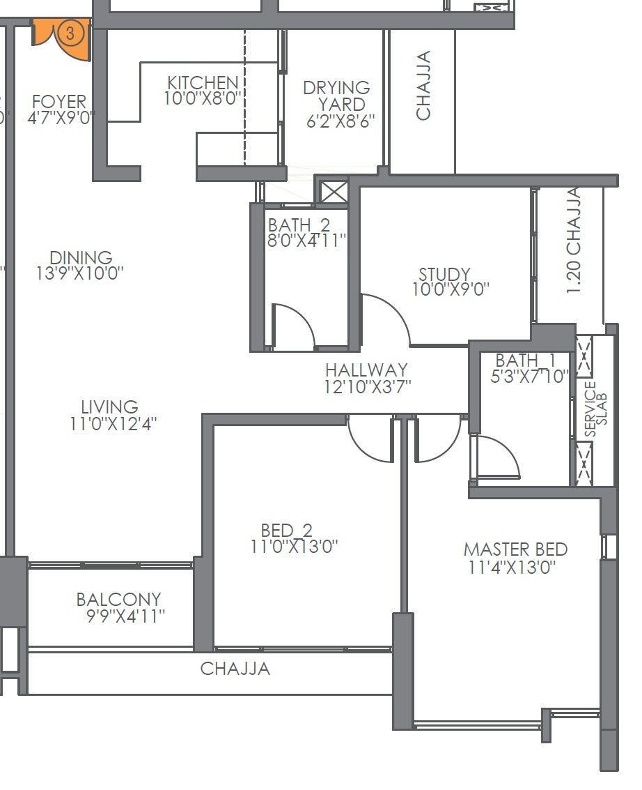 Floor plan of 2 BHK 1030 Sq. Ft. Apartment in Wadhwa Imperial Heights, Mumbai