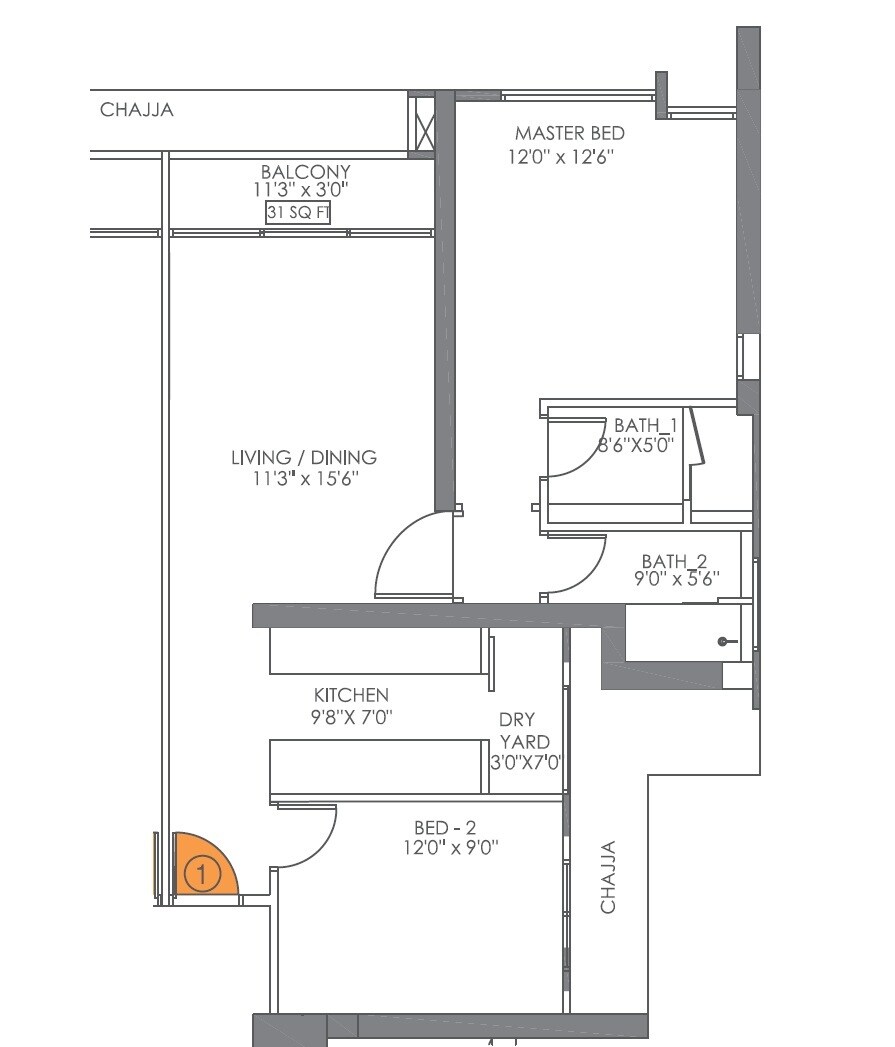 Floor plan of 2 BHK 712 Sq. Ft. Apartment in Wadhwa Imperial Heights, Mumbai