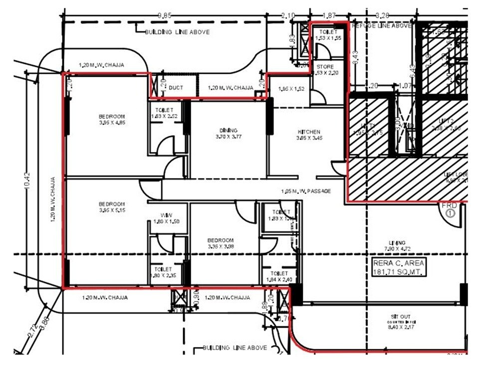 Floor plan of 3 BHK 1956 Sq. Ft. Apartment in Wadhwa Marina Vista, Mumbai