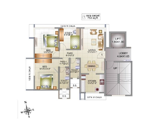 Floor plan of 2 BHK 753 Sq. Ft. Apartment in Webtech Shiv Heights, Mumbai