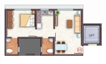 Floor plan of 1 BHK 385 Sq. Ft. Apartment in Western Rakhi Tower, Mumbai