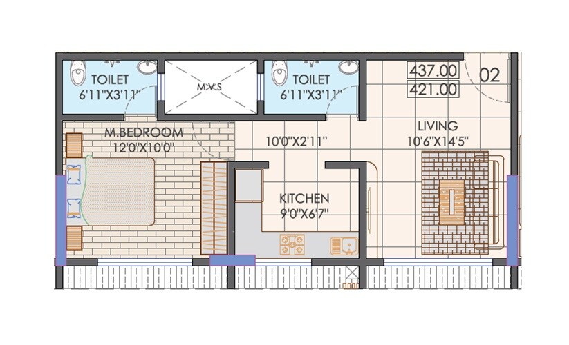 1 BHK 437 Sq. Ft. Apartment