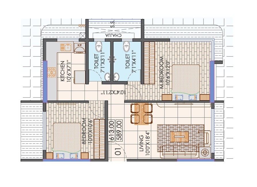 2 BHK 613 Sq. Ft. Apartment