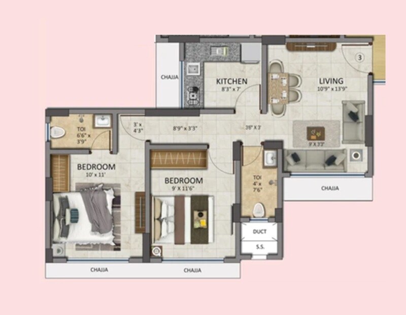 Floor plan of 1 BHK Apartment - 464 sq. ft. in Westin Sankalp Radhakrishna CHSL, Mumbai
