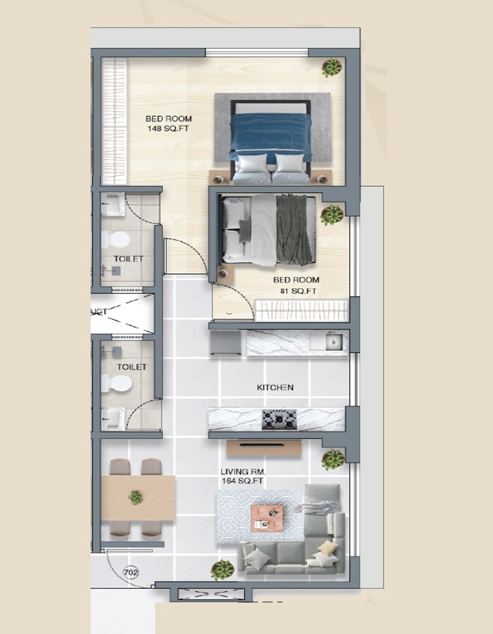 Floor plan of 2 BHK 600 Sq. Ft. Apartment in Westinrely Ashwin Heights, Mumbai