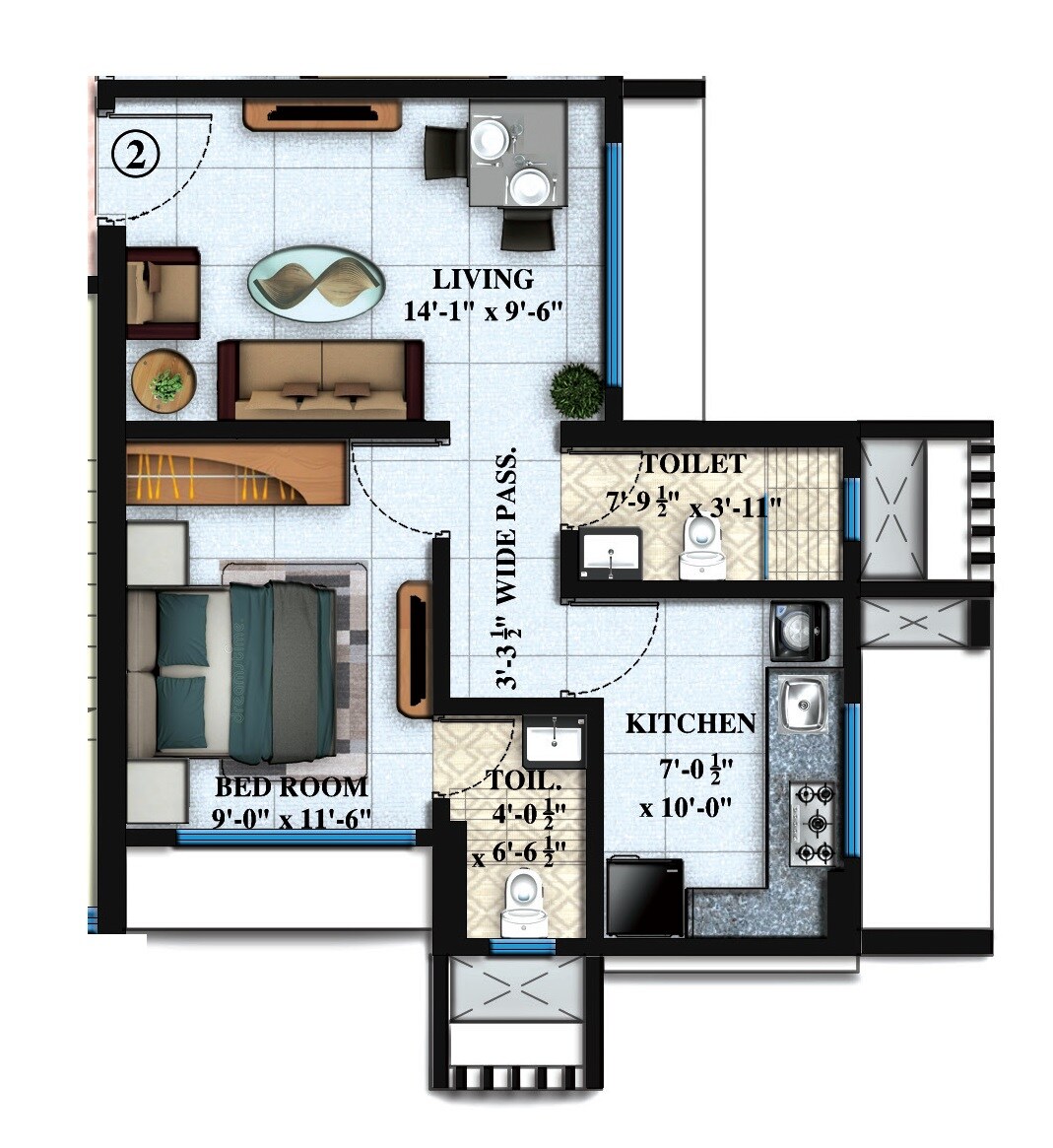 Floor plan of 1 BHK Apartment - 419 sq. ft. in White Berry Residency, Mumbai