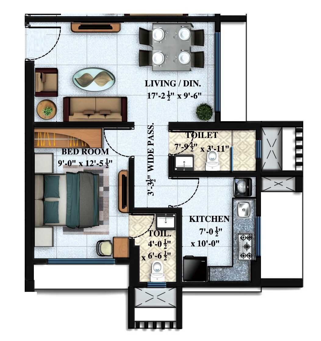 Floor plan of 1 BHK Apartment - 461 sq. ft. in White Berry Residency, Mumbai