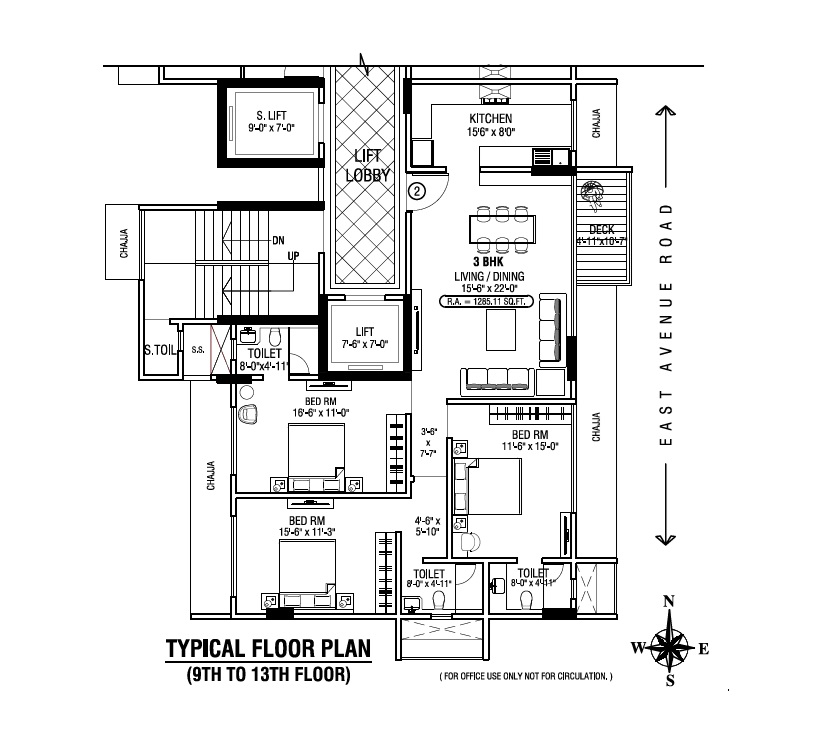 3 BHK 1285 Sq. Ft. Apartment in Windermere Apartment