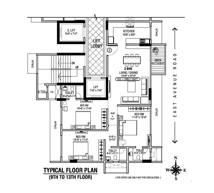 Floor plan of 3 BHK 1285 Sq. Ft. Apartment in Windermere Apartment, Mumbai