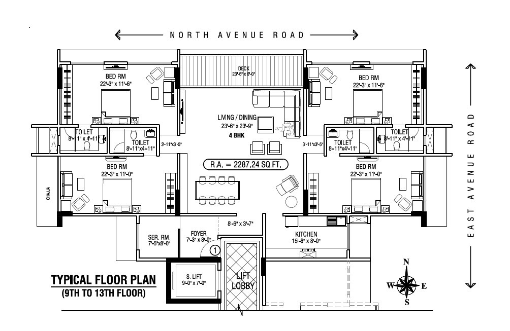 Floor plan of 4 BHK 2287 Sq. Ft. Apartment in Windermere Apartment, Mumbai