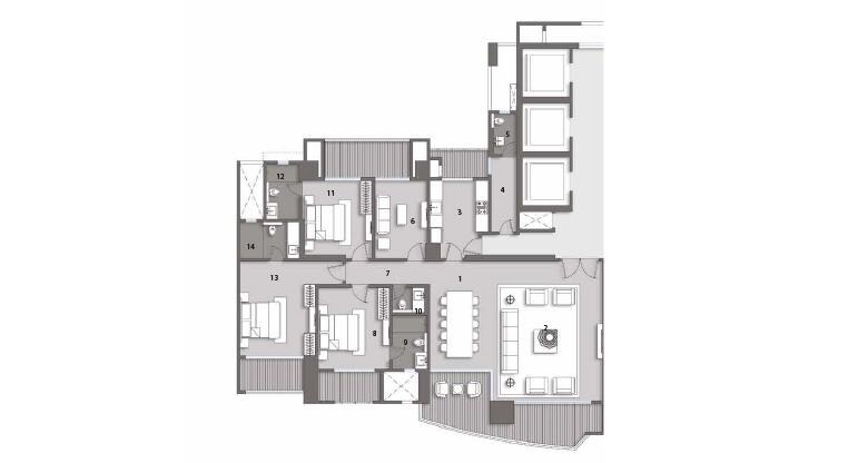 Floor plan of 4 BHK 2300 Sq. Ft. Apartment in Windsor Grande Residences, Mumbai