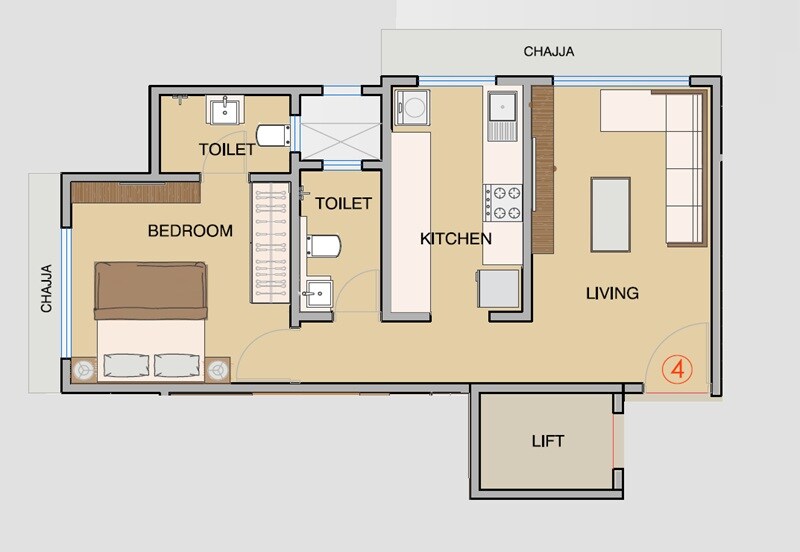 Floor plan of 1 BHK Apartment - 440 sq. ft. in Wolfpack Nav Viswadham CHSL, Mumbai
