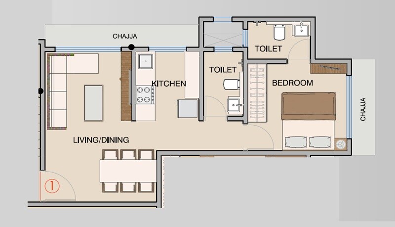 Floor plan of 1 BHK Apartment - 457 sq. ft. in Wolfpack Nav Viswadham CHSL, Mumbai