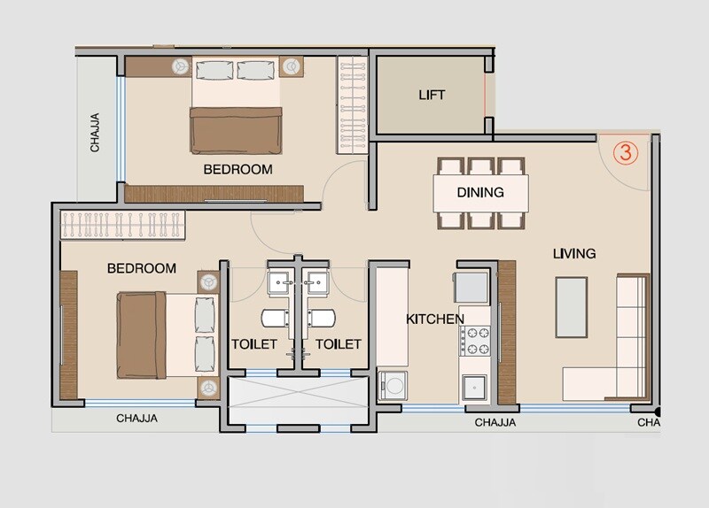 Floor plan of 2 BHK Apartment - 572 sq. ft. in Wolfpack Nav Viswadham CHSL, Mumbai