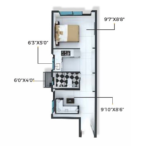 Floor plan of 1 BHK 264 Sq. Ft. Apartment in XRBIA Chembur Central Ivy B, Mumbai