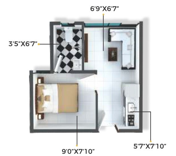 Floor plan of 188 Sq. Ft. Studio in XRBIA Chembur Central Ivy B, Mumbai
