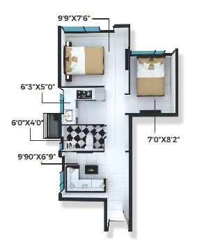 Floor plan of 2 BHK 556 Sq. Ft. Apartment in Xrbia Chembur Central Orchid B, Mumbai