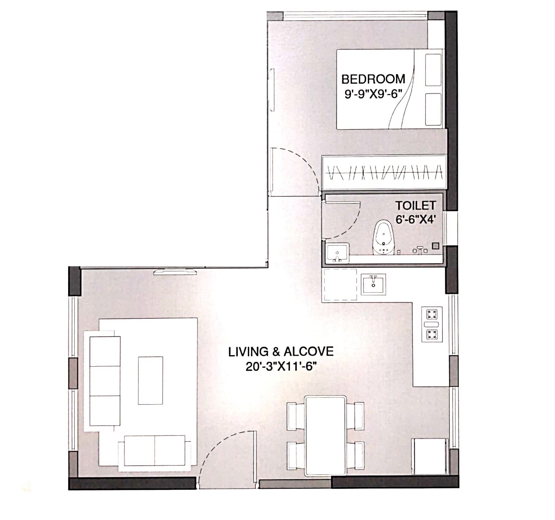 Floor plan of 1 BHK 264 Sq. Ft. Apartment in Xrbia Chembur Central Orchid C, Mumbai