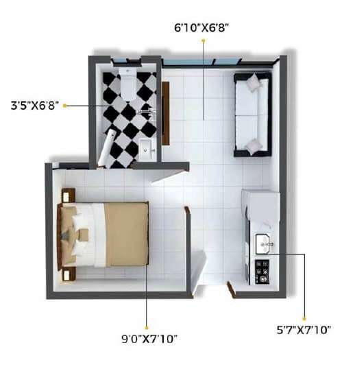 1 BHK 251 Sq. Ft. Apartment in Xrbia Crystal