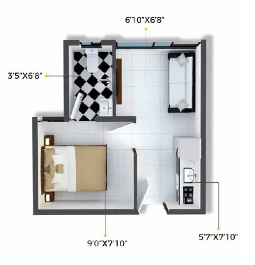 Floor plan of 1 BHK 251 Sq. Ft. Apartment in Xrbia Crystal, Mumbai