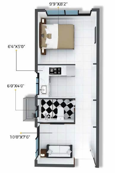 Floor plan of 1 BHK 376 Sq. Ft. Apartment in Xrbia Crystal, Mumbai