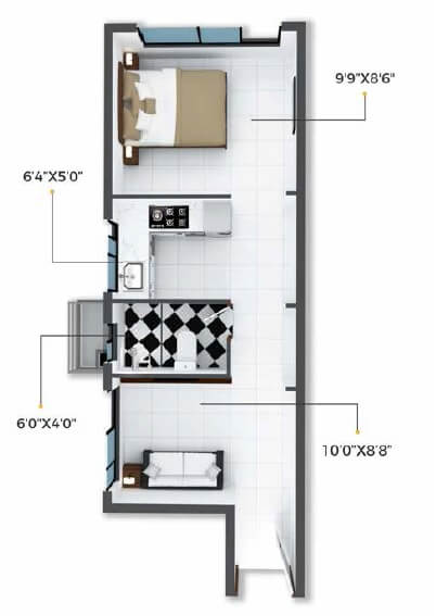 Floor plan of 1 BHK 412 Sq. Ft. Apartment in Xrbia Crystal, Mumbai
