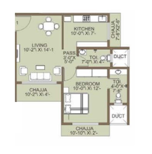 Floor plan of 1 BHK 585 Sq. Ft. Apartment in Yash Laxman Niwas, Mumbai