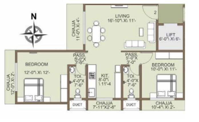 Floor plan of 2 BHK 785 Sq. Ft. Apartment in Yash Laxman Niwas, Mumbai