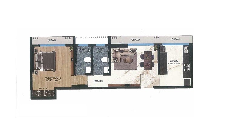 Floor plan of 1 BHK Apartment - 431 sq. ft. in Yash Manjusha, Mumbai