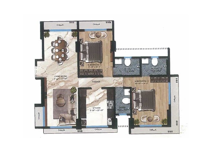 Floor plan of 2 BHK 898 Sq. Ft. Apartment in Yash Manjusha, Mumbai