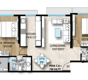 2 BHK 745 Sq. Ft. Apartment in Yash Shreeji Daivi