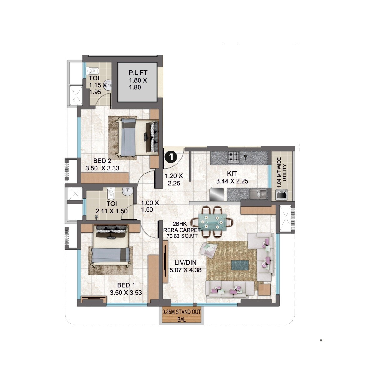 2 BHK 760 Sq. Ft. Apartment