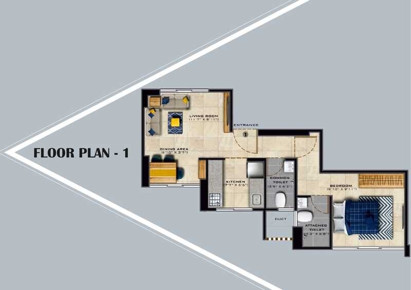 Floor plan of 1 BHK 415 Sq. Ft. Apartment in Yash Trinity, Mumbai