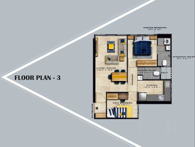 Floor plan of 2 BHK 587 Sq. Ft. Apartment in Yash Trinity, Mumbai