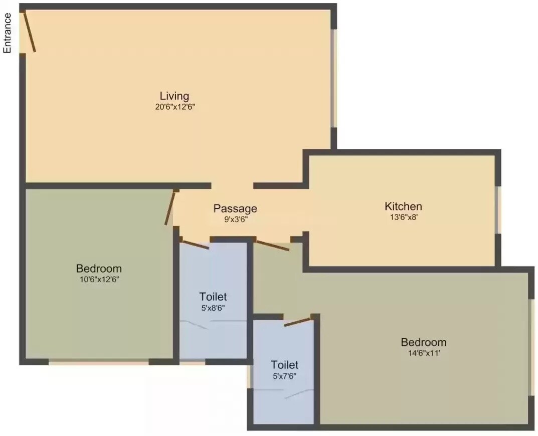 Floor plan of 2 BHK 795 Sq. Ft. Apartment in Yash Willows, Mumbai