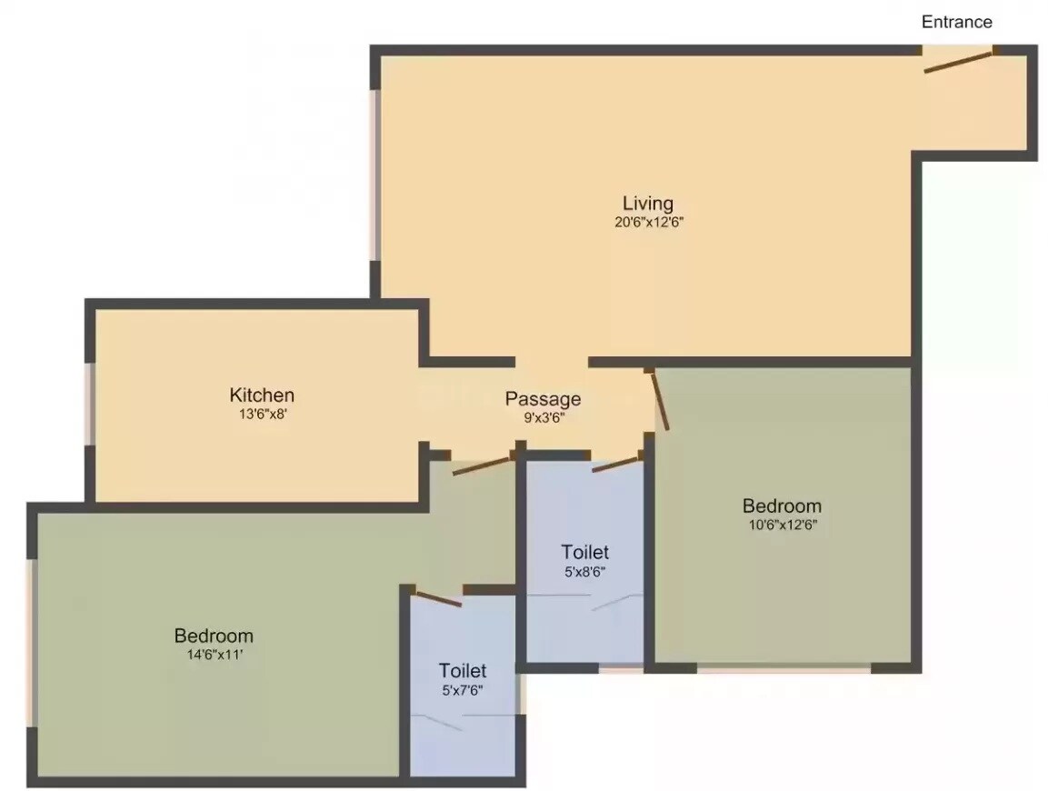 Floor plan of 2 BHK 813 Sq. Ft. Apartment in Yash Willows, Mumbai