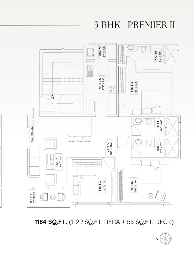 Floor plan of 3 BHK 1184 Sq. Ft. Apartment in Yashvi Chidakash, Mumbai