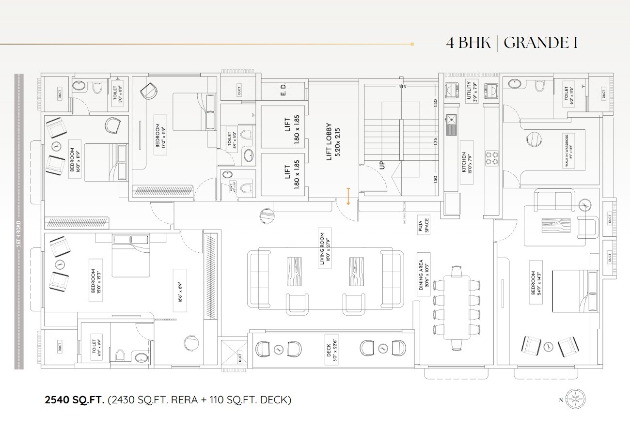 Floor plan of 4 BHK 2540 Sq. Ft. Apartment in Yashvi Chidakash, Mumbai