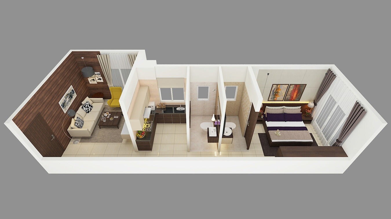 Floor plan of 1 BHK 405 Sq. Ft. Apartment in Zara Habitats, Mumbai