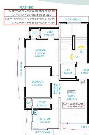 Floor plan of 2 BHK Apartment - 652 sq. ft. in Zee Chhaya, Mumbai