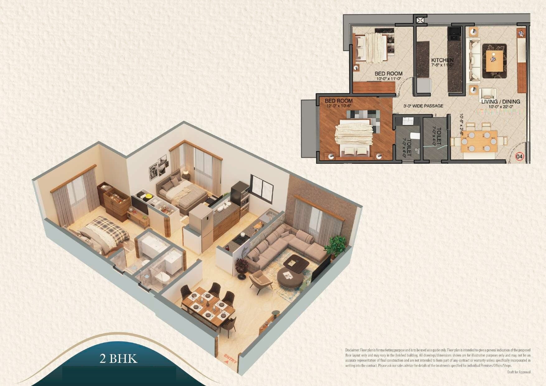Floor plan of 2 BHK 643 Sq. Ft. Apartment in Zee Jayashree, Mumbai