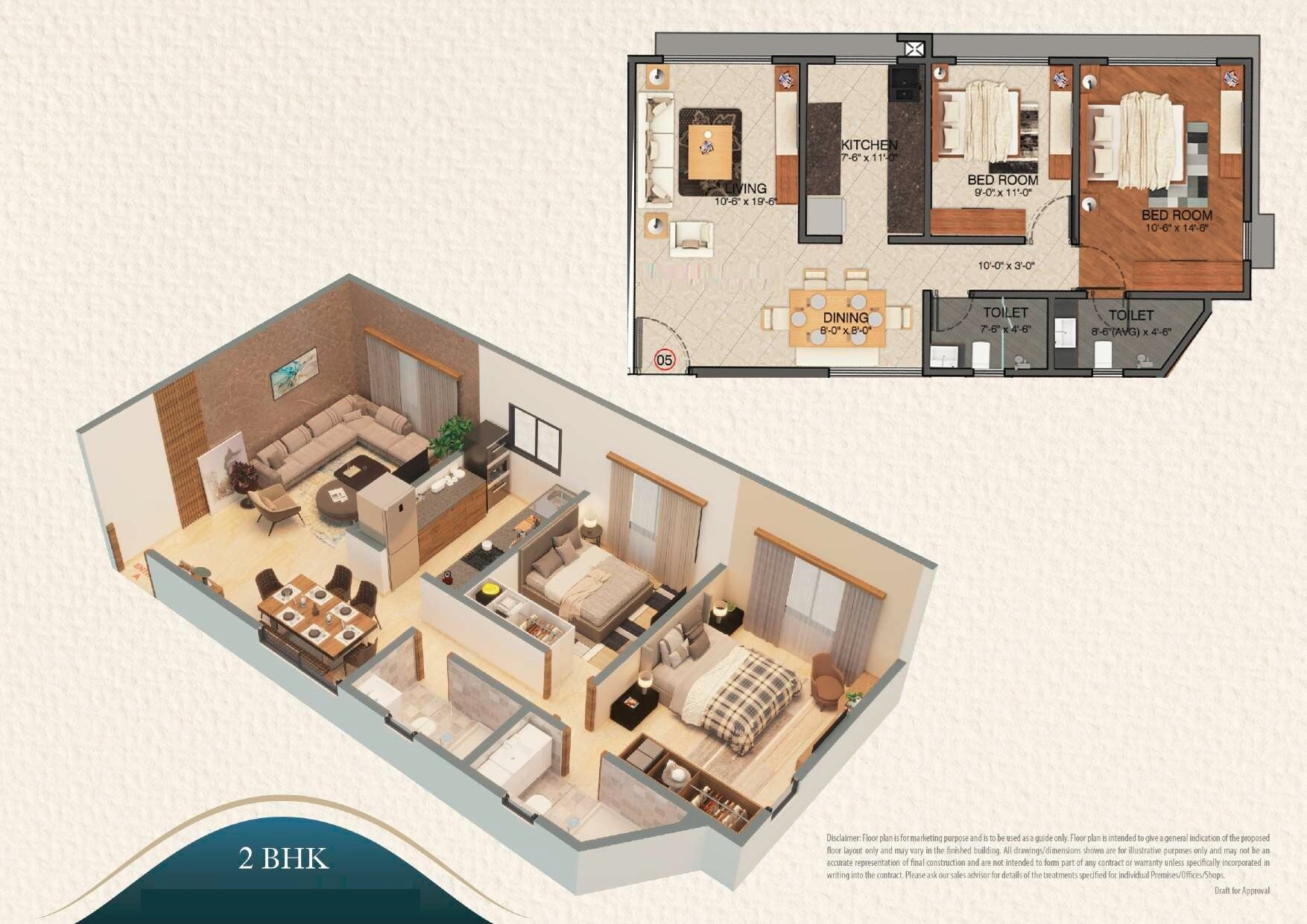 Floor plan of 2 BHK 770 Sq. Ft. Apartment in Zee Jayashree, Mumbai