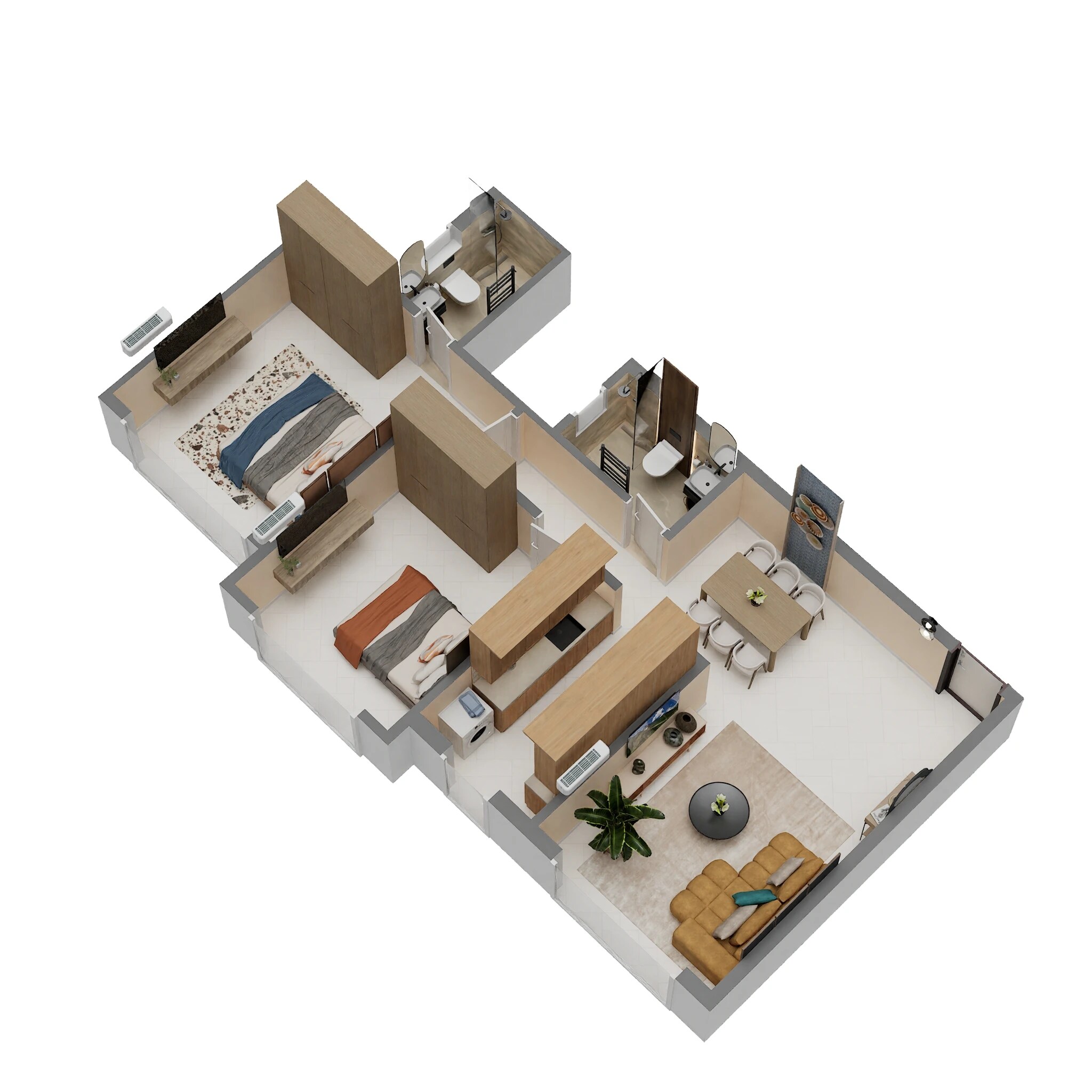 Floor plan of 2 BHK 697 Sq. Ft. Apartment in Zee Sai Chintan, Mumbai