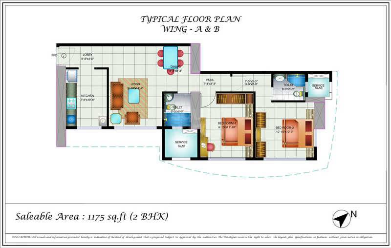 Floor plan of 2 BHK Apartment - 1175 sq. ft. in Zeus Residency, Mumbai