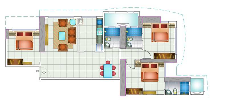 Floor plan of 4 BHK Apartment - 2200 sq. ft. in Zeus Residency, Mumbai